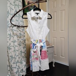 Boston Proper White Dress with Colorful Skirt